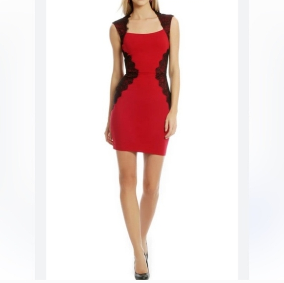 Erin Fetherston Dresses & Skirts - Erin Fetherston Red Black Lace Detail Sheath Dress